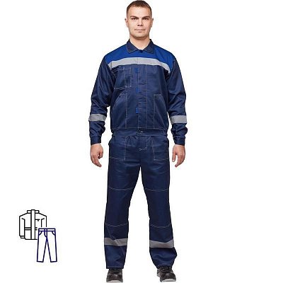 Костюм рабочий летний мужской л20-КБР синий/васильковый с СОП (размер 52-54, рост 182-188)