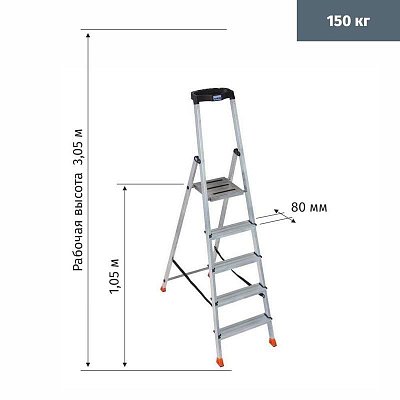 Стремянка алюминиевая 5 ступеней Krause 128959