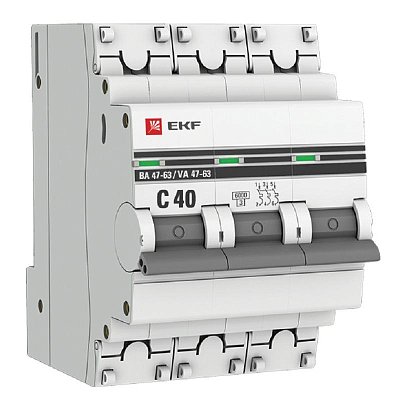 Выключатель автоматический 3P 40А (C) 4.5kA ВА 47-63 EKF