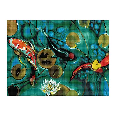 Алмазная мозаика ТРИ СОВЫ «Японские карпы», 50×70см, холст, картонная коробка с пластиковой ручкой