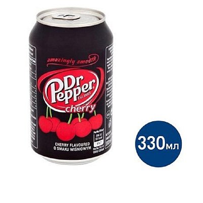 Напиток Dr. Pepper Вишня безалкогольный газированный ж/б 0.33л 24шт/уп