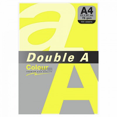 Бумага цветная DOUBLE AА475г/м2100 лнеонжелтаяш/к 32054