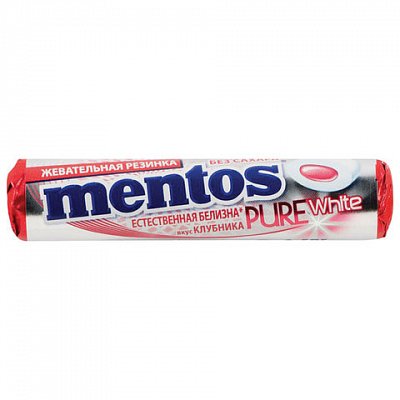 Жевательная резинка MENTOS Pure White (Ментос) «Ролл Клубника», 15.5 г