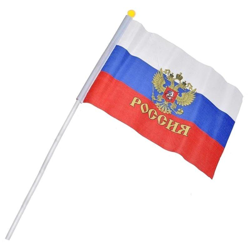 Купить флаг с гербом России и Самарской области. В наличии шарфы с надписью Россия. Магазин Самбук.