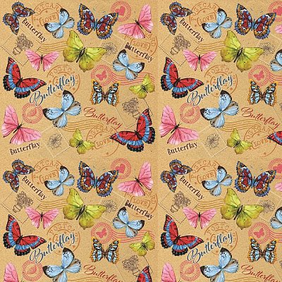 Бумага упаковочная крафт Троп. бабоч, в лист,100×70, немел,80 г/м2.44736