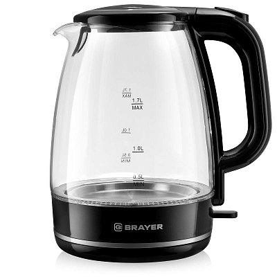 Чайник электрический BRAYER BR1030.2.2 кВт, 1.7 л, стекло, автооткл., подсвет