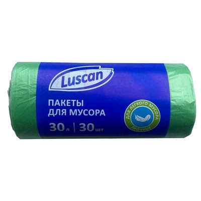 Мешки для мусора на 30 л Luscan зеленые (ПНД, 10 мкм, в рулоне 30 шт, 50×60 см)