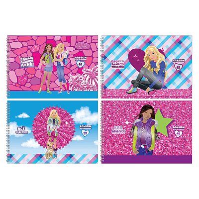 Альбом для рисования 40л., А4, на гребне BG «Barbie Style», выб. лак, блестки