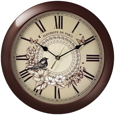 Часы настенные ход плавный, Troyka 11134177, круглые, 29×29×3.5, бордовая рамка