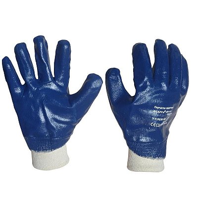 Перчатки защитные Scaffa NBR1530 хлопковые с нитрильным покрытием синие (размер 9, L)