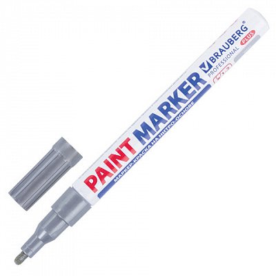 Маркер-краска лаковый (paint marker) 2 мм, СЕРЕБРЯНЫЙ, НИТРО-ОСНОВА, алюминиевый корпус, BRAUBERG PROFESSIONAL PLUS