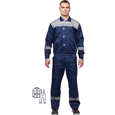 Костюм рабочий летний мужской л20-КПК с СОП синий/серый (размер 60-62, рост 158-164)