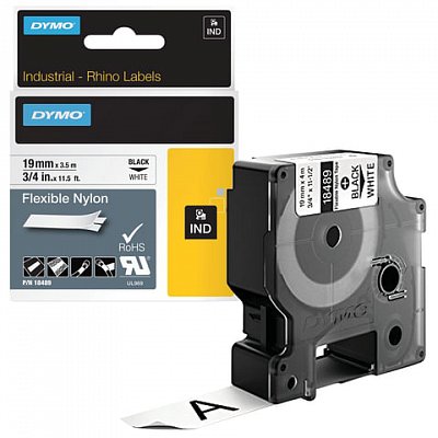 Картридж для принтеров этикеток DYMO Rhino, 19 мм х 3.5 м, лента нейлоновая, чёрный шрифт, неровная поверхность, белая