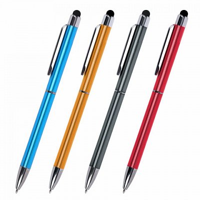 Ручка-стилус SONNEN для смартфонов/планшетов, СИНЯЯ, корпус ассорти, серебристые детали, линия письма 1 мм