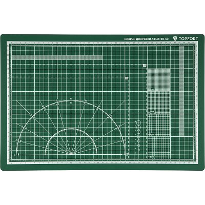 Коврик для резки TOPFORT 3х-слойный А3 (45×30см),2х-сторонний, зеленый