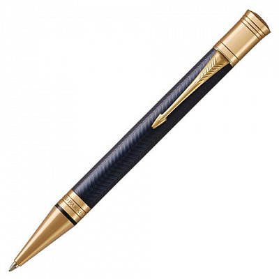 Ручка шариковая PARKER «Duofold Prestige Blue Chevron GT», корпус синий, позолоченные детали, черная
