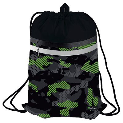 Мешок для обуви 1 отделение Berlingo «Black and green», 340×460мм, вентиляционная сеточка, светоотражающая лента, карман на молнии