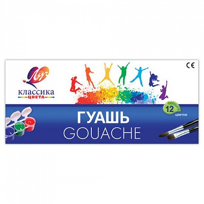 Гуашь ЛУЧ «Классика», 12 цветов по 20 мл, блок-тара, без кисти, картонная упаковка