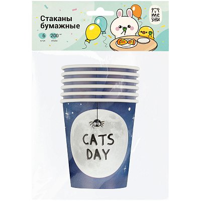 Стаканы бумажные MESHU «Catsday», 200мл, 6шт. 