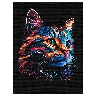 Картина по номерам на черном холсте ТРИ СОВЫ «Неоновый кот», 30×40, c акриловыми красками и кистями