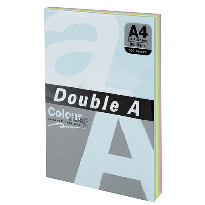 Бумага цветная DOUBLE AА480 г/м2100 л. (5 цветов x 20 листов)микс пастель