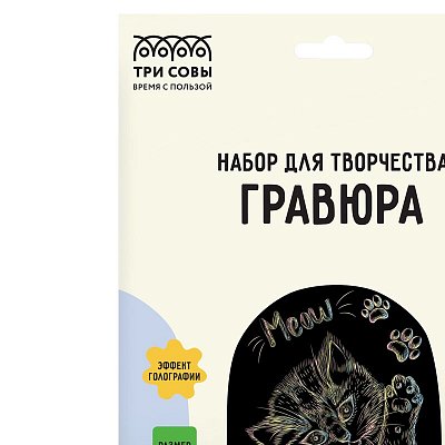 Гравюра с голографическим эффектом ТРИ СОВЫ «Meow», А5