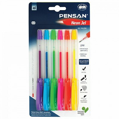 Ручки гелевые PENSAN Neon Gel, НАБОР 6 ЦВЕТОВ, узел 1мм, линия 0.5мм ш/к 9259