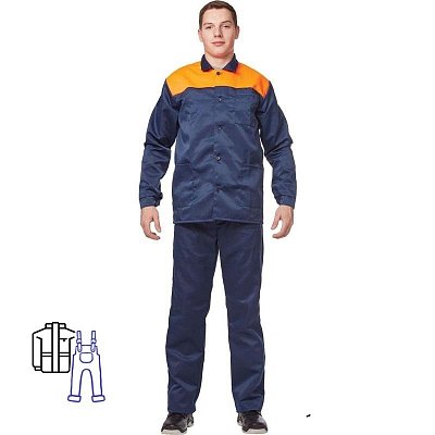 Костюм рабочий летний мужской л16-КПК синий/оранжевый (размер 44-46, рост 158-164)