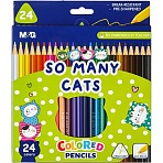 Карандаши цветные So Many Cats деревянные трехгранные, 24 цвета в наборе