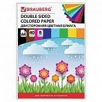 Цветная бумага А4 ТОНИРОВАННАЯ В МАССЕ, 40 листов 8 цветов, склейка, 80 г/м2, BRAUBERG, 210×297 мм